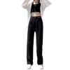 Women's High-Waist Adjustable Jeans - Korean Style Loose Straight-Leg Pants, Slimming Fit, Floor-Length, Small Sizes Available for Spring & Autumn.