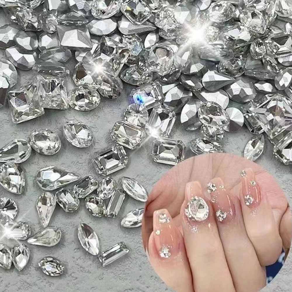 50 szt. 3D K9 Błyszczące Białe Kryształowe Rhinestone'y do Zdobienia Paznokci Mieszane Kształty Szpic na Dole Szklane Diamenty Charmsy do Paznokci Akcesoria do Paznokci DIY