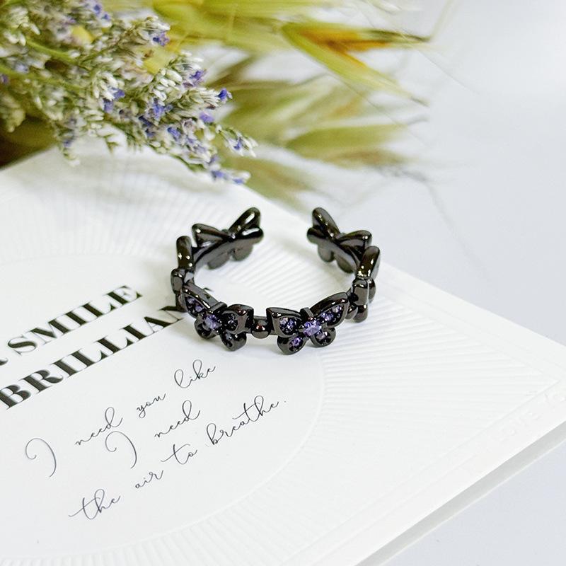 Dark Purple Zircon Liquid Irregular Enamel Butterfly Open Ring Personalized Spice Girl Stacked With Niche Ring Woman