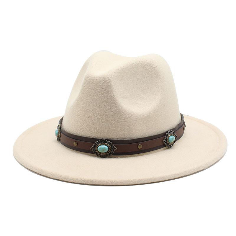 Women'S Simple Wool Top Hat White Trend Versatile Belt Men'S Jazz Hat