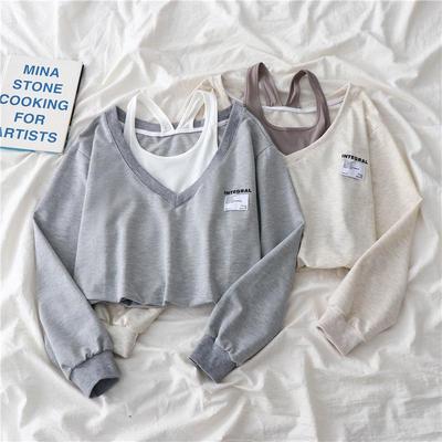 Chic Korean-Style Women's Sweatshirt - Fake Two-Piece Design, Perfect for Spring and Autumn Trends