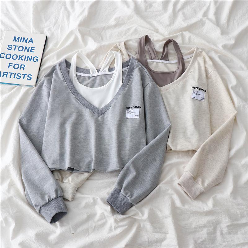 Chic Korean-Style Women's Sweatshirt - Fake Two-Piece Design, Perfect for Spring and Autumn Trends