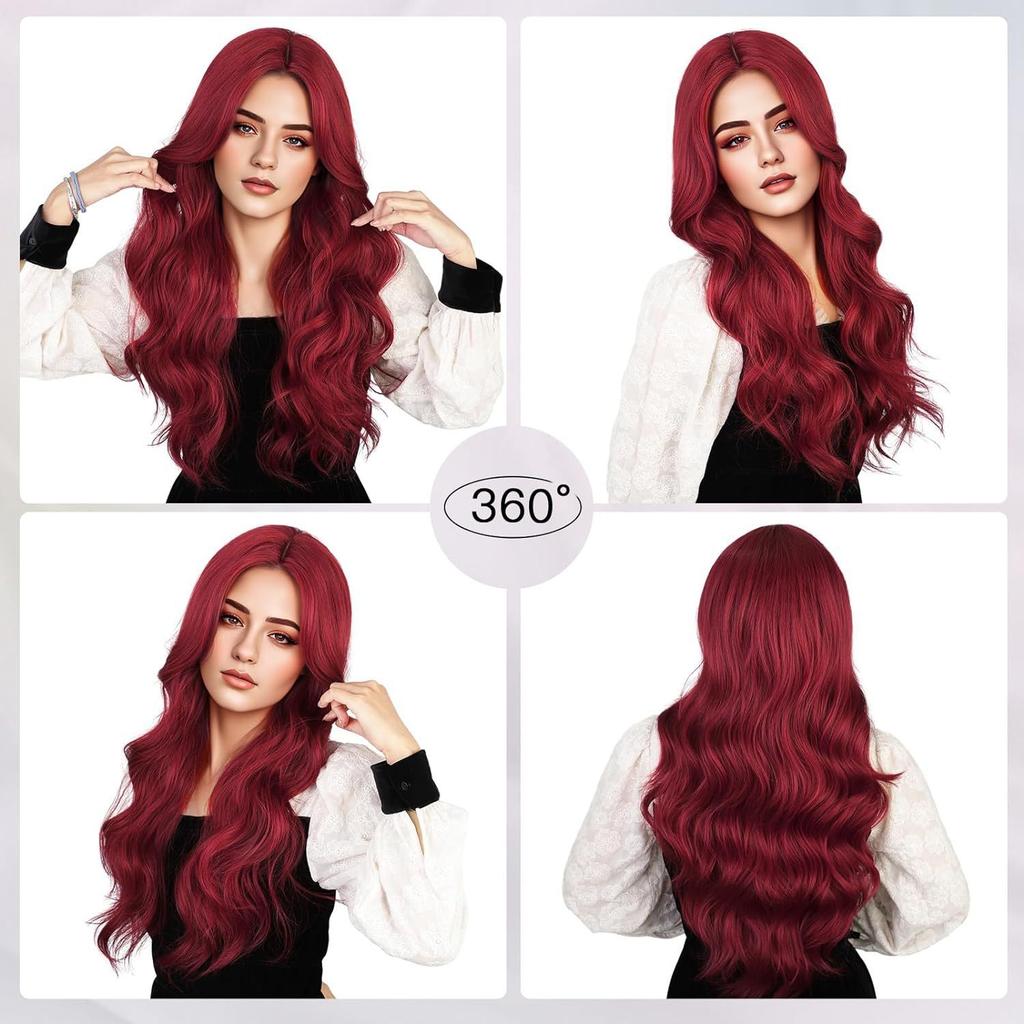 New Wig European American Women Front Lace Synthetic Headband Small Wine Red Medium Split Long Curly Hair