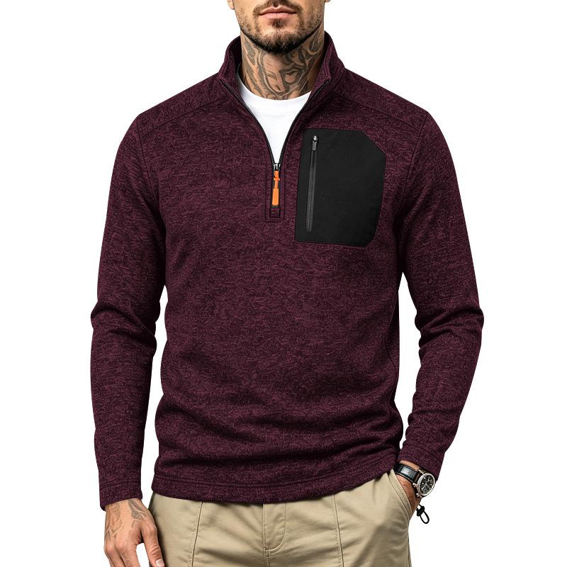 Men Casual Quarter Zip Fleece Sweatshirt Stand Collar Long Sleeve Pullover Outdoor Workout Daily Tops