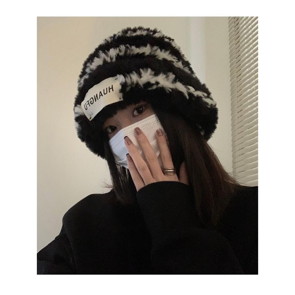 Hut, Damen, Gestreifter Hut, Großer Kopfumfang, Strickmütze, Wollmütze, Warme Mütze, Kalte Mütze, Verdickt, Verdickt