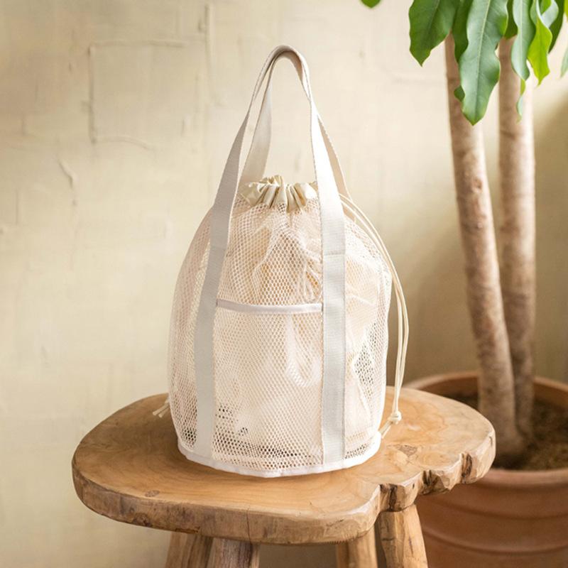 Travel Large Capacity Mesh Nylon Cosmetic Bag Organizer Foldable Casual Mesh Drawstring Bags Rope Bundle Pocket Swim Washing Bag