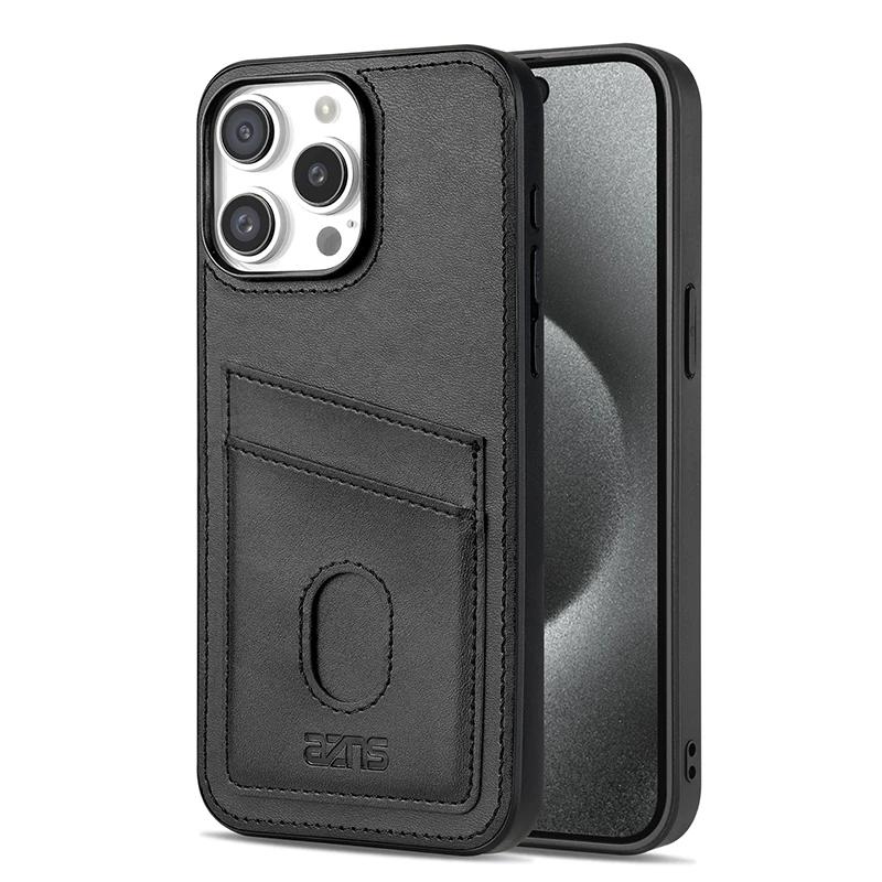 

Кожаный чехол-кошелек с вертикальными слотами для карт для iPhone 16 Pro Max 15 Plus 14 13 12 11, противоударный, бизнес, ультратонкий, карманный чехол For iPhone 16 Pro чёрный