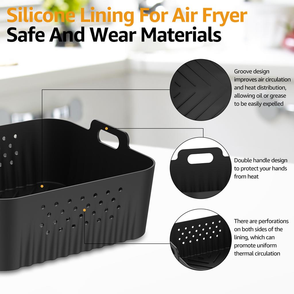 2/4Pcs Air Fryer Silicone Liners Non-stick Air Fryer Basket Reusable Silicone Pot Baking Tray for 5-8 QT Air Fryer Accessories
