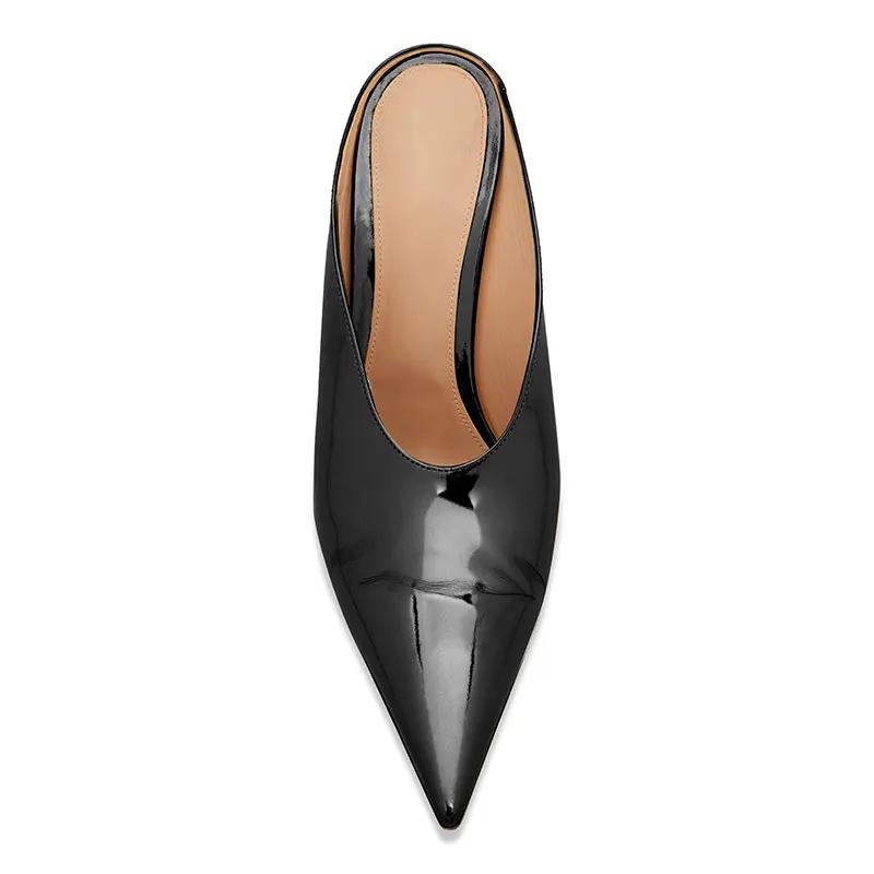 Fashion Brand Alien High Heel Muller Slippers 2024 Summer New Sexy Silver Party High Heels Sandals Black Women's Shoes Big Size 34-43