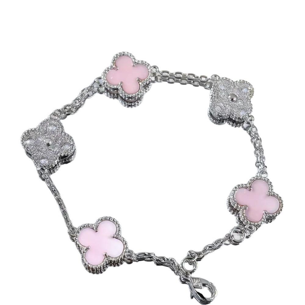 Four-leaf Clover Classic Bracelet with Five-petal Black Onyx Fashion Bangle for Women