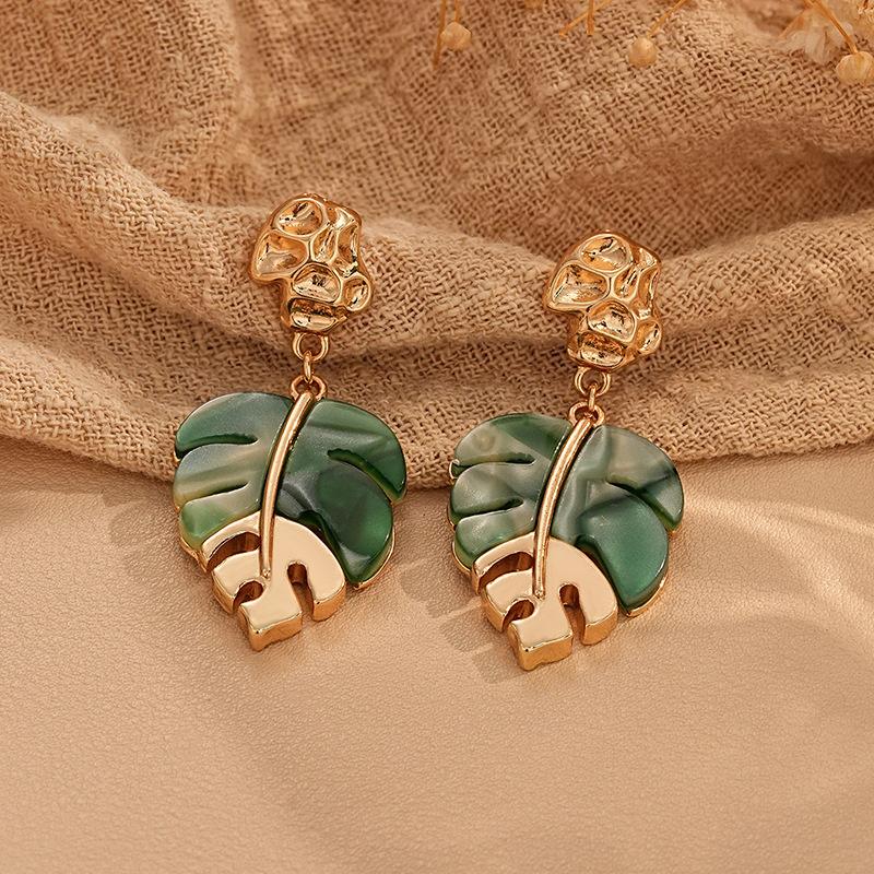 Multi- Acrylic Leaf Earrings for Women Gold Plated Zircon Dangle Earrings Stainless Steel Jewelry Birthday Gifts