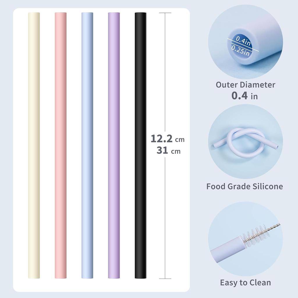 12.2” Silicone Straws Reble for Stanley/Simple Modern/Meoky 30 oz 40 oz Tumbler, 5 Pack Reble Long Rubber Drinking Straw for 64 oz Water Bottle,