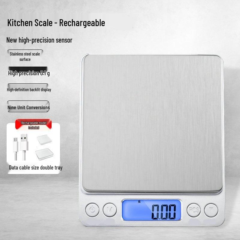 I2000 Wiederaufladbare Edelstahl Küchen- und Schmuckwaage - Tragbare Gramm-Taschenwaage zum Backen