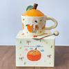 Large Orange Ceramic Mug with Lid & Spoon - Cute Gift for Girls & Best Friends, Perfect Birthday or Practical Souvenir.
