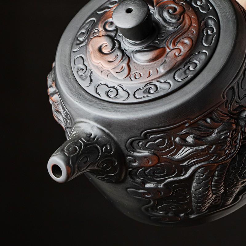 Jianshui Clay Purple Pottery Carving Dragon Teapot Hand Painted Antique Relief Teapot Household Teapot Kungfu Tea Set Kettle