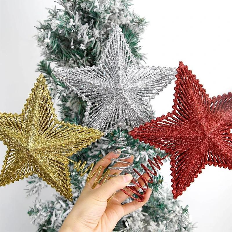 25Cm Christmas Tree Top Sparkling Gold Silver Star Household Xmas Tree Ornaments Christmas Decoration For Household  Natal Latest Year