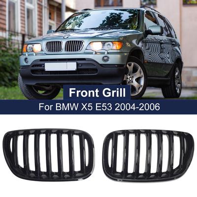 2PCS High Quality Front Kidney Grille Grill Gloss Black or BMW E53 X5 LCI 2004 2005 2006 ABS Single Line Car Styling