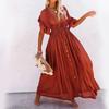 Solid Color Beach Cover-Up Long Dress with Sun Protection