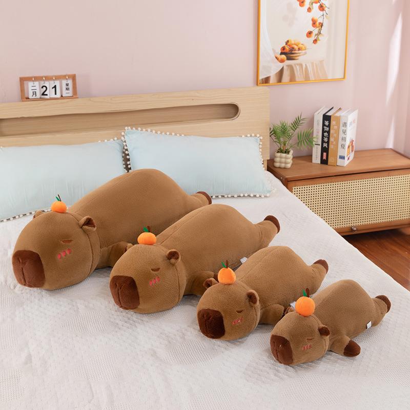 Lying Top Orange Capybara Throw Pillow Kapibara Doll Queen Bedside Pillow Plush Toy