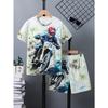 2-Piece Boys Casual Summer Outfit Set, Monster Truck Print Versatile Short Sleeve Tee & Shorts Set