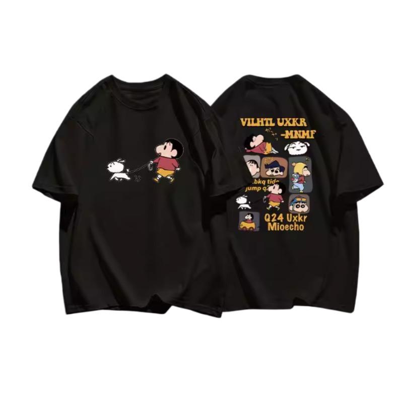 2026 Summer Comic Form Crayon Shin-chan Image 100% Cotton Printed Oversize Casual T-shirt Adult Children Parent-child Top y2k.