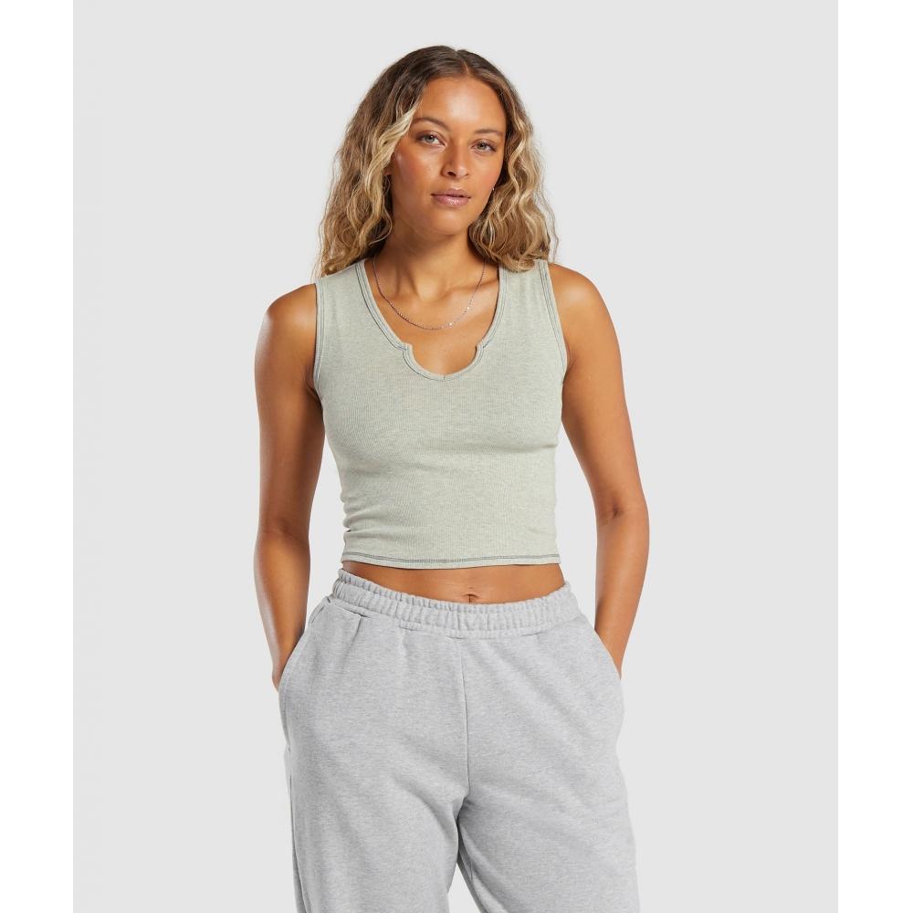 

GYMSHARK Rib Tank Chalk Green Marl B6A7Y ECP4 XXS