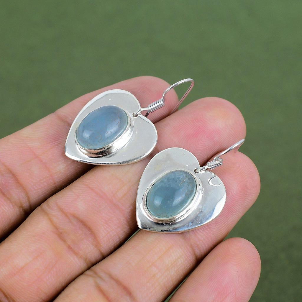 Boucle d'oreille Aigue-marine Boucle d'oreille en Argent Sterling 925 Bijoux en Pierre Précieuse Authentique Boucle d'oreille Faite à la Main Bijoux Aigue-marine Boucles d'oreilles Fines Cadeaux de Fiançailles