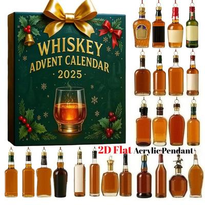 Kalendarz Adwentowy z Whiskey 2025: Codzienna podróż degustacyjna przez odblokowywanie świata Smaków Whiskey, 24 płaskie akrylowe ozdoby 2D z Whiskey