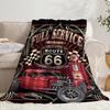 Retro Pattern of Route 66 Flannel Printed Blanket Suitable for All Seasons Suitable for Living Room Office Sofa and Travel
