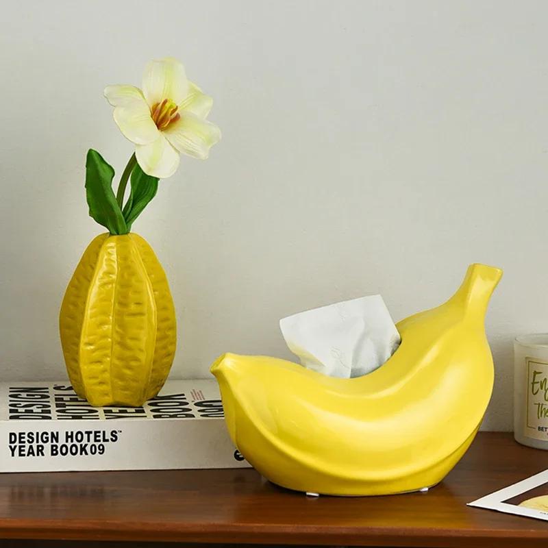 High End Banana Ceramic Tissue Boxes Decoration Luxury Living Room Bedroom Tissue Box Ornaments Office Desktop Unique Tissue Box
