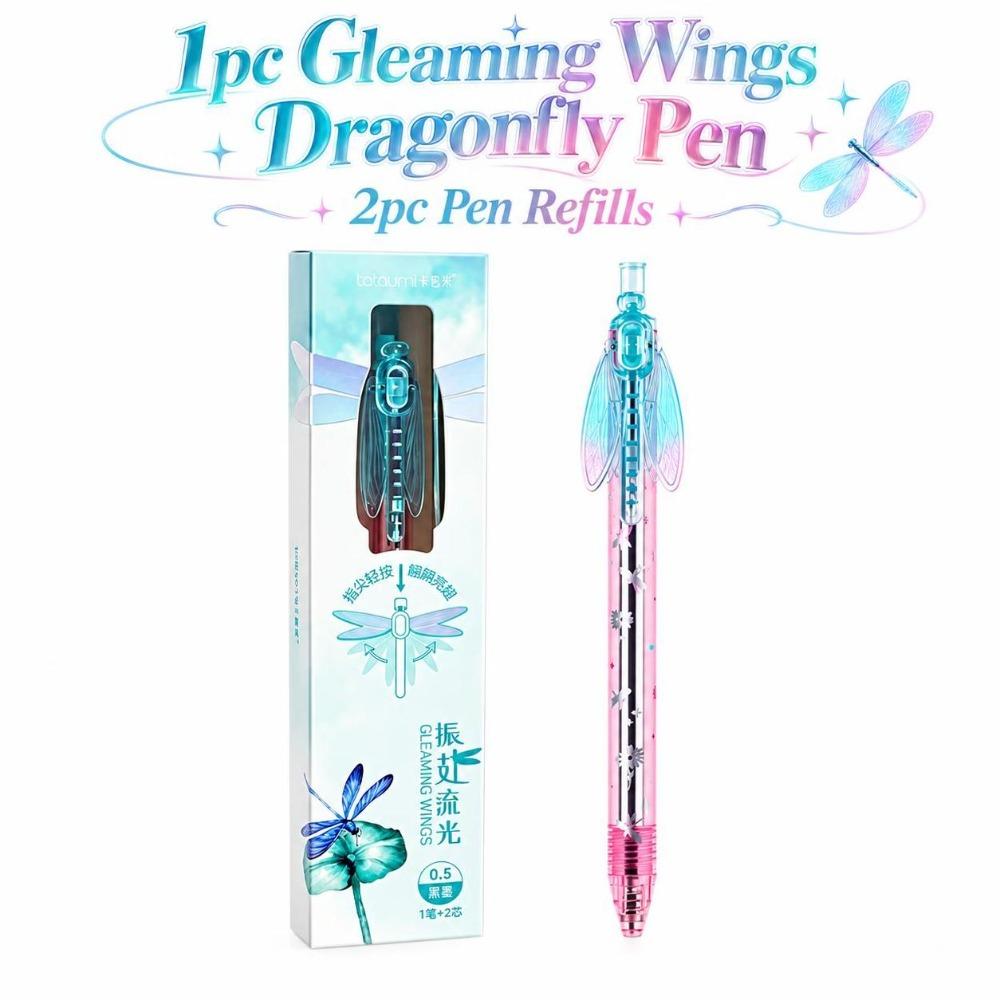 0.5mm Dragonfly Pen with Moving Wings with Two Pen Refills Black Ink Pens Stationery Supplies