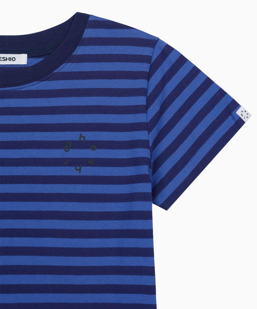 Ohesio Stripe Logo Crop T-Shirt, Blue