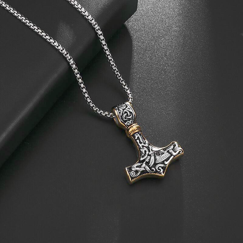 Vintage Nordic Celtic Thor Hammer Necklace Men\\\'s Amulet Silver Color Pendant  Jewelry Punk Necklace