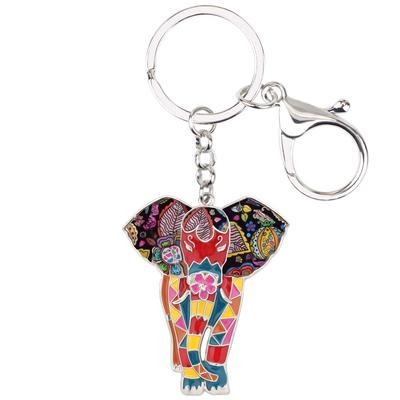 WEVENI Enamel Alloy Elephant Keychain Jungle Animal Key Ring Jewelry for Women Girls Bag Car Wallet US Size: 47mm X 40mm