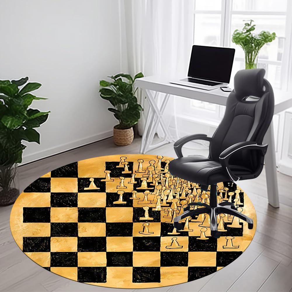 1pc Chess Pieces Office Round Area Rug, Indoor Mat Suitable ForOffice, Under Office Chairs Bedroom Living Room Home Decor, Room Deco 072