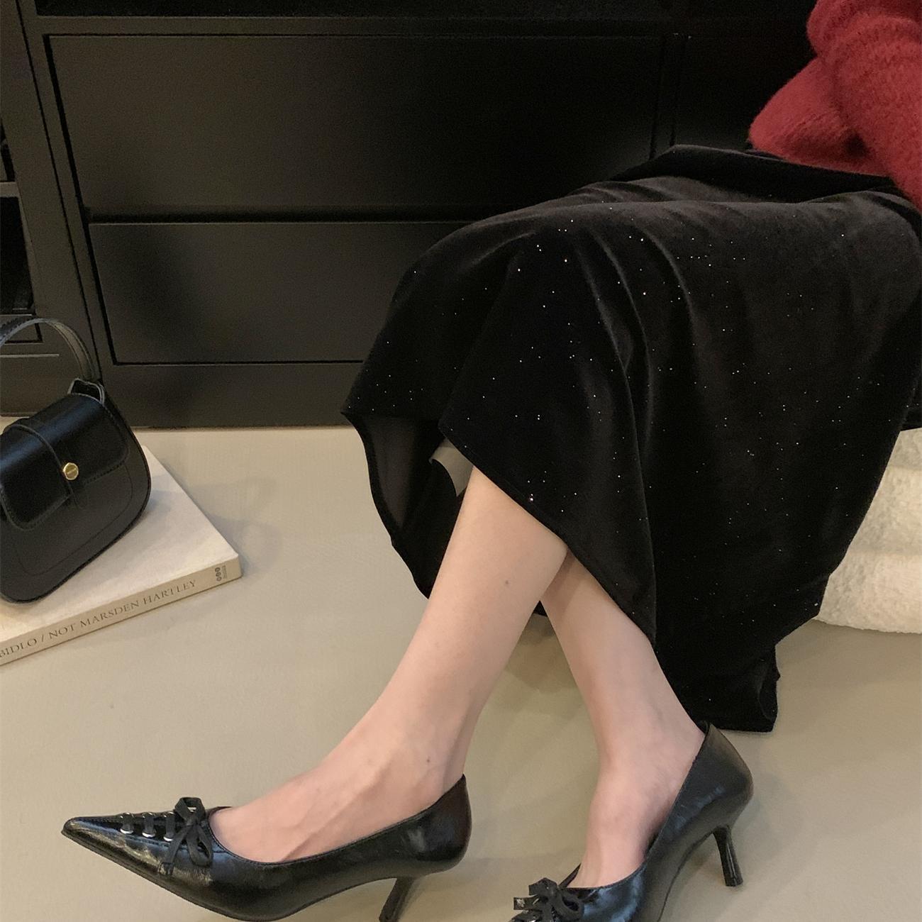 

Spice girl style strap bow design pointed high heels spring new thin heels shallow mouth sexy single shoes women s shoes 42 бежевий