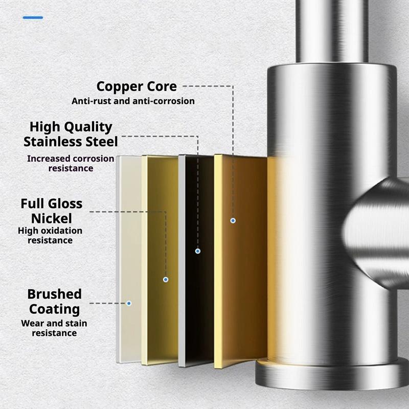 Kitchen Faucet with Pull Down Sprayer Head 360 Rotation Hot and Cold Water Silver Black Pull-out Kitchen Sink Faucet Single Hole