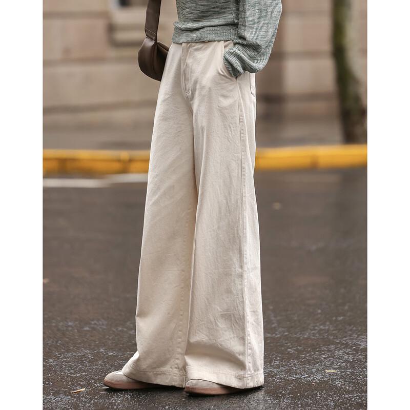Demana Women's Washed Cotton-Feel Relaxed Wide-Leg Casual Pants