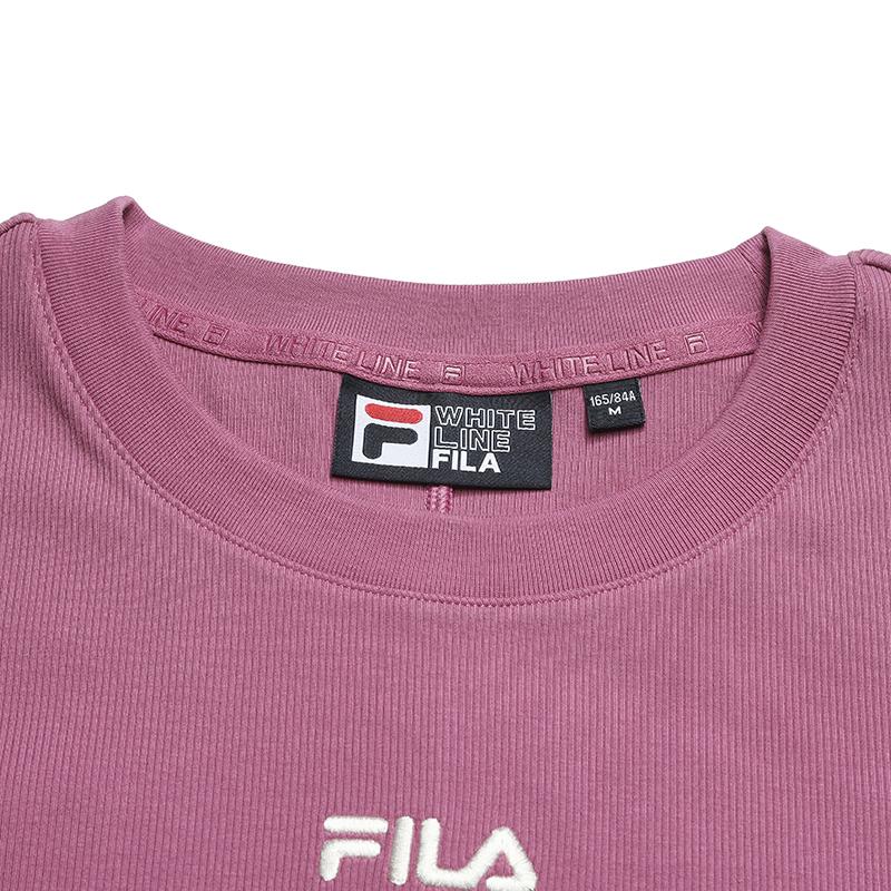 FILA Original Simple Classic Retro Casual Versatile Comfortable Split Solid Color Knitted Short Sleeve Dress Women dresses Brick-Red F51W629312FWI