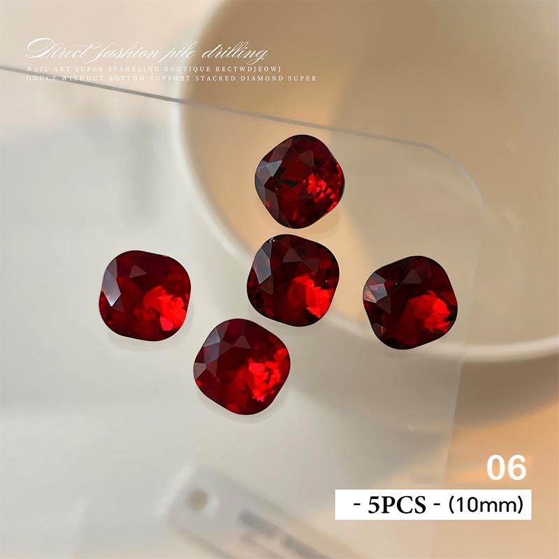 5 Pcs Red Nail Gems Pointed Bottom Rhinestones Multiple Shapes Nail Crystal Diamond Mixed Luxury Glass Rhinestones Charms Decor