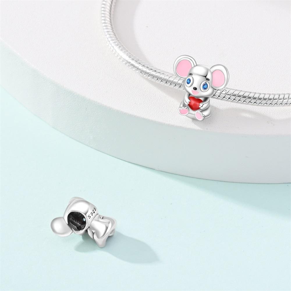 Original Copper Charms Luxury Cute Pink Mouse Beads Fit Bracelet Diy Women Making Delicate Gift Jewelry
