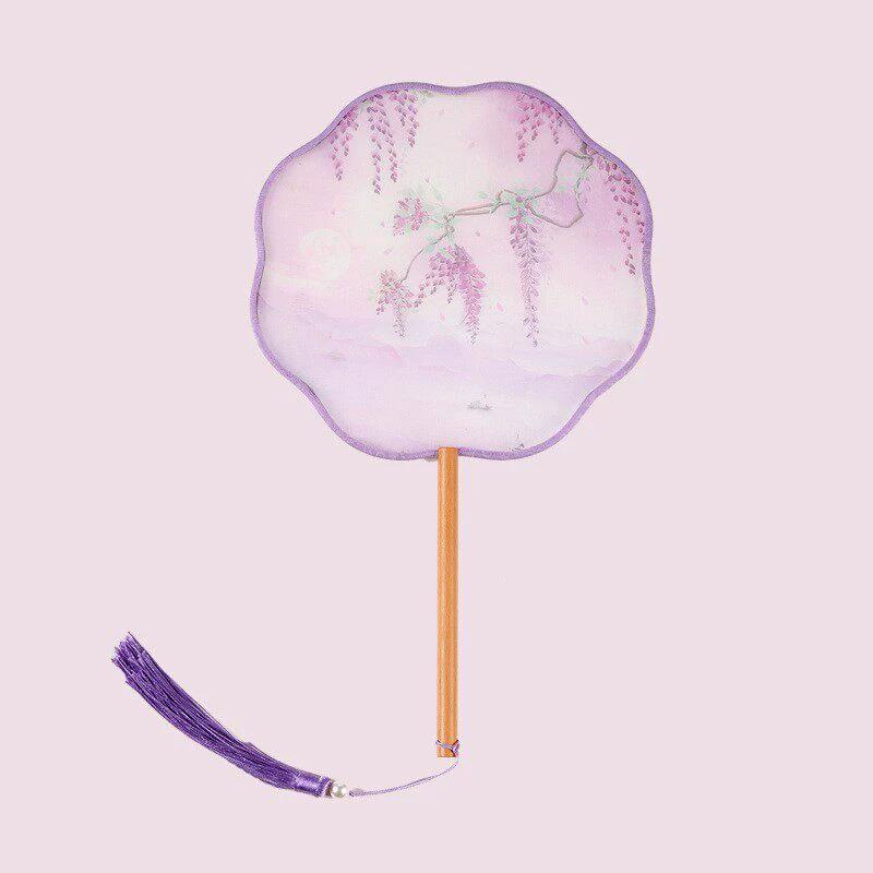 Double-Sided Classical Fan, Ancient Style Semi-Transparent Round Fan with Tassels, Women's Ancient Costume Hanfu Cheongsam Silk Fan