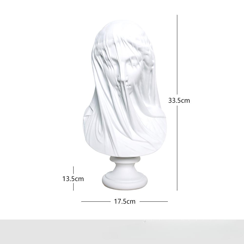 Hars Ambachtelijk Figuur Beeld Sluier Meisje Geklede Dame Abstract Borstbeeld Gips Beeld Decoratieve Beeldjes Woondecoratie