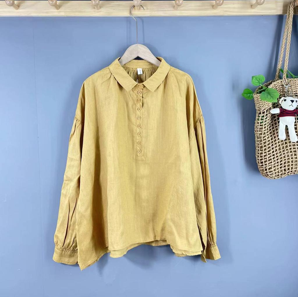 Special Spring Spring Cotton and Linen Japanese Shirt Women's Long Sleeve Pure Color Literary Korean Version High Quality Versatile Women's Top