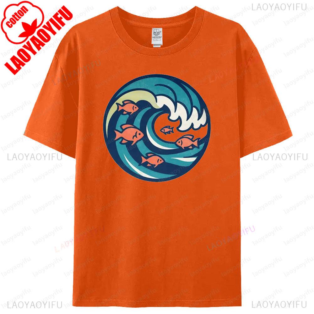 Wave and Goldfish TShirt Ocean Graphic Tee Sea Lover Gift Modern Art Men Summer Shirt Casual Daily Life Women Cotton Tops