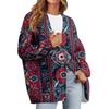 Women's Fashion Long Sleeve Print V-Neck Button Loose Cardigan Top