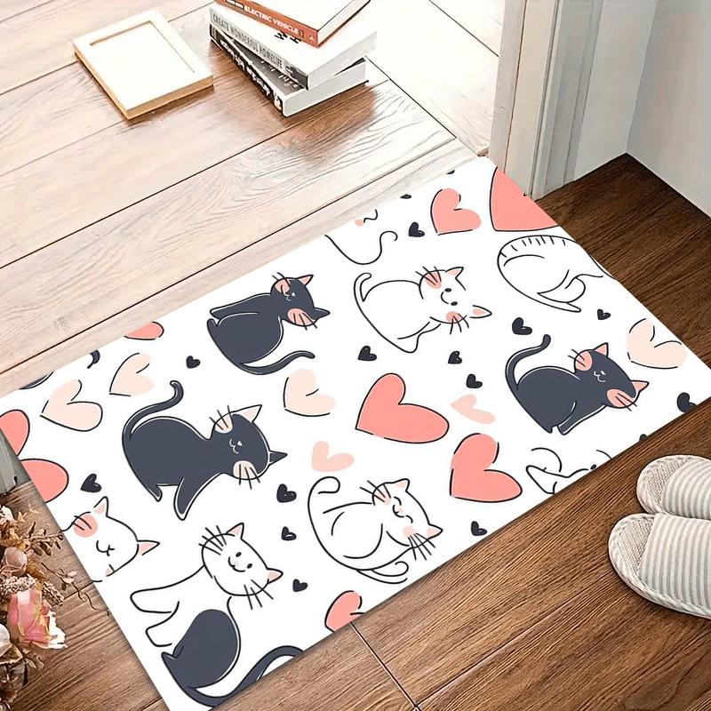 Cute Cat & Heart Kids Room Rugs Non-Slip Carpet Washable Rug for Playroom Soft Floor Mat Home Decor Carpets for Living Room Gift