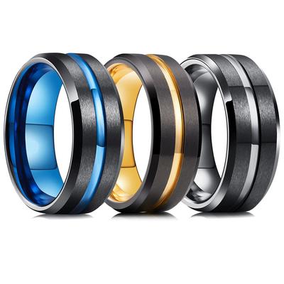 Inele de logodnă din oțel inoxidabil cu margine teșită pentru bărbați, la modă, de 8 mm, inele de nuntă din tungsten negru pentru bărbați