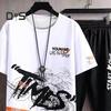 2Pcs/Set Men Summer Sportwear Set Letter Print O-neck Short Sleeve T-shirt Elastic Waist Drawstring Sweatpants Set Sport Outfit
