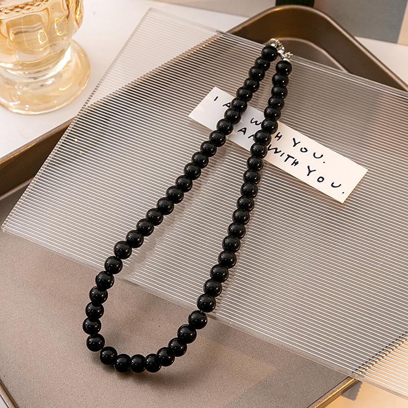 Simple Personality And High Sense Black Imitation Pearl Necklace, Light Luxury Niche Cold Style Necklace